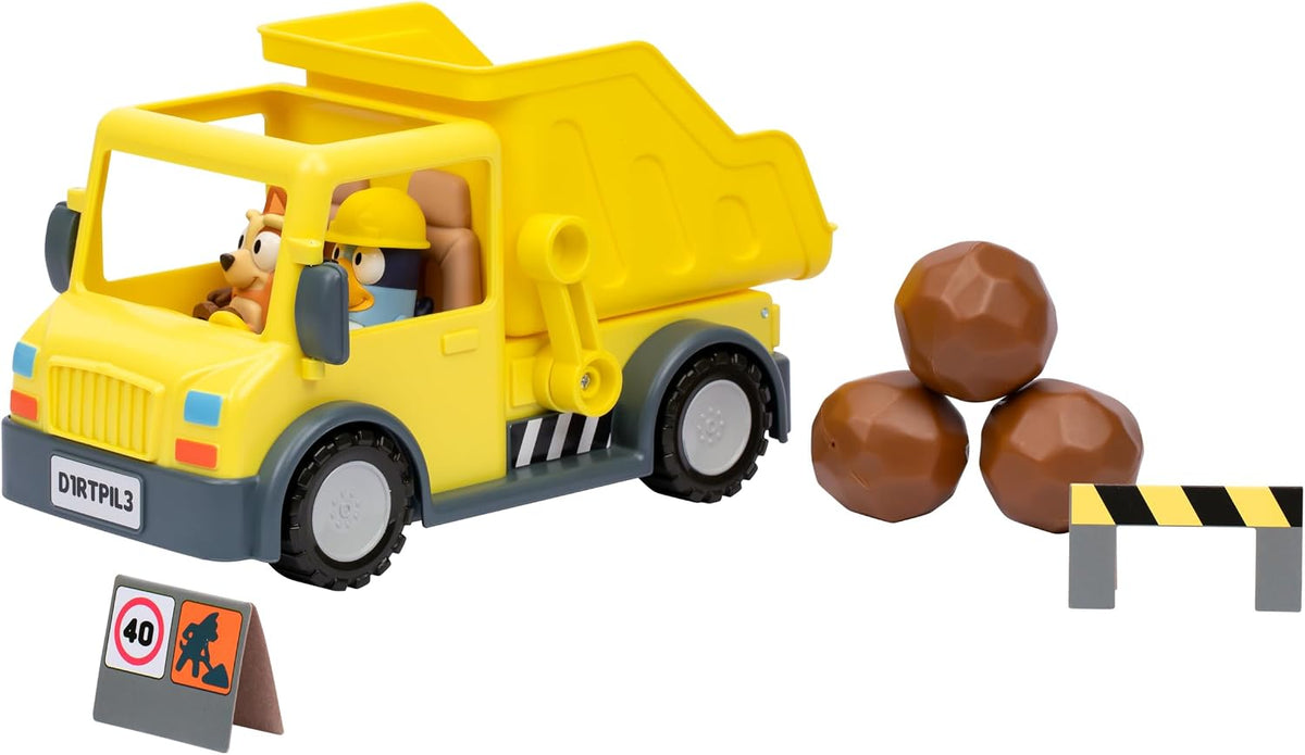 BlueY Dump Truck, with Exclusive Figurines with His Protective Helmet and Mud Covered