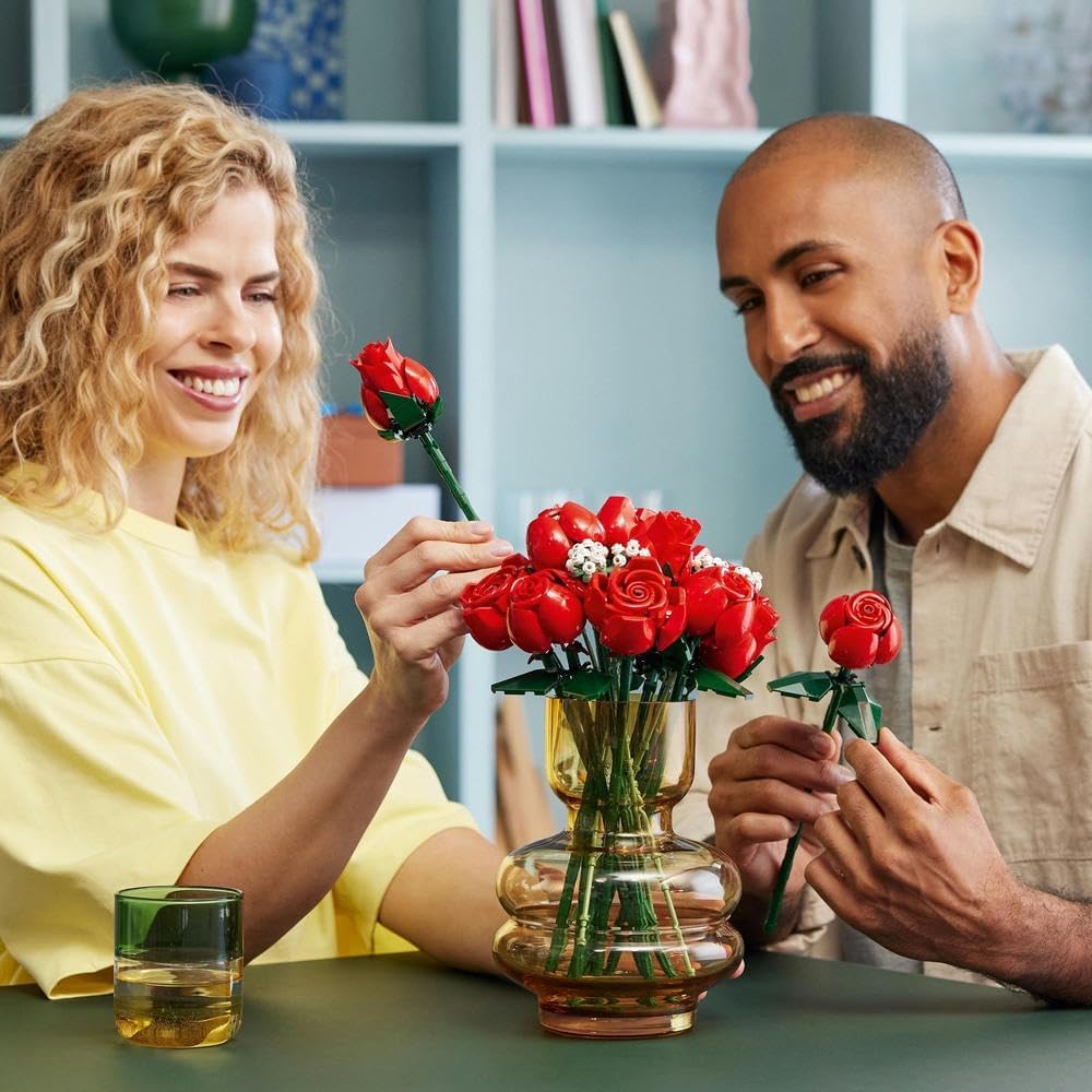 LEGO Botanicals Bouquet of Roses - Artificial Flowers Set for Adults - incl. 12 Faux Roses & 4 Sprigs of Baby's Breath