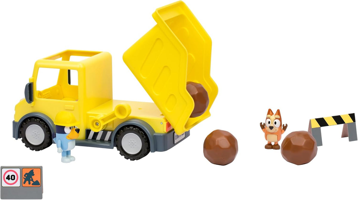 BlueY Dump Truck, with Exclusive Figurines with His Protective Helmet and Mud Covered