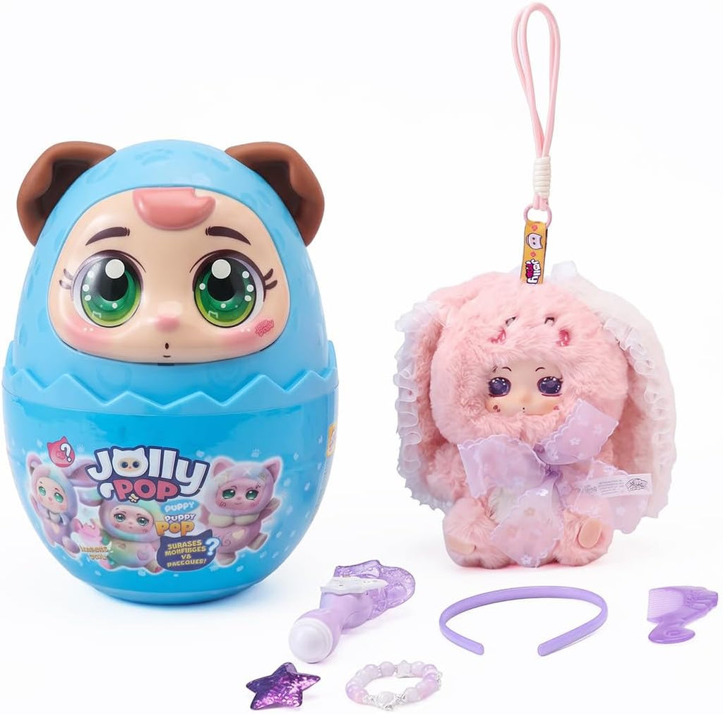 Jolly Pop JollyPop Puppy SuperPop for Kids, Collectible Plush Toy with Dress-Up Accessories, Character Cards, Cute Pastel Min