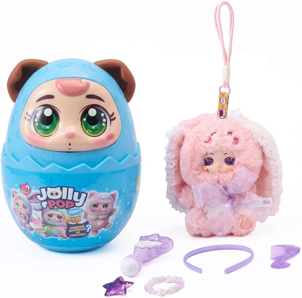 Jolly Pop JollyPop Puppy SuperPop for Kids, Collectible Plush Toy with Dress-Up Accessories, Character Cards, Cute Pastel Min