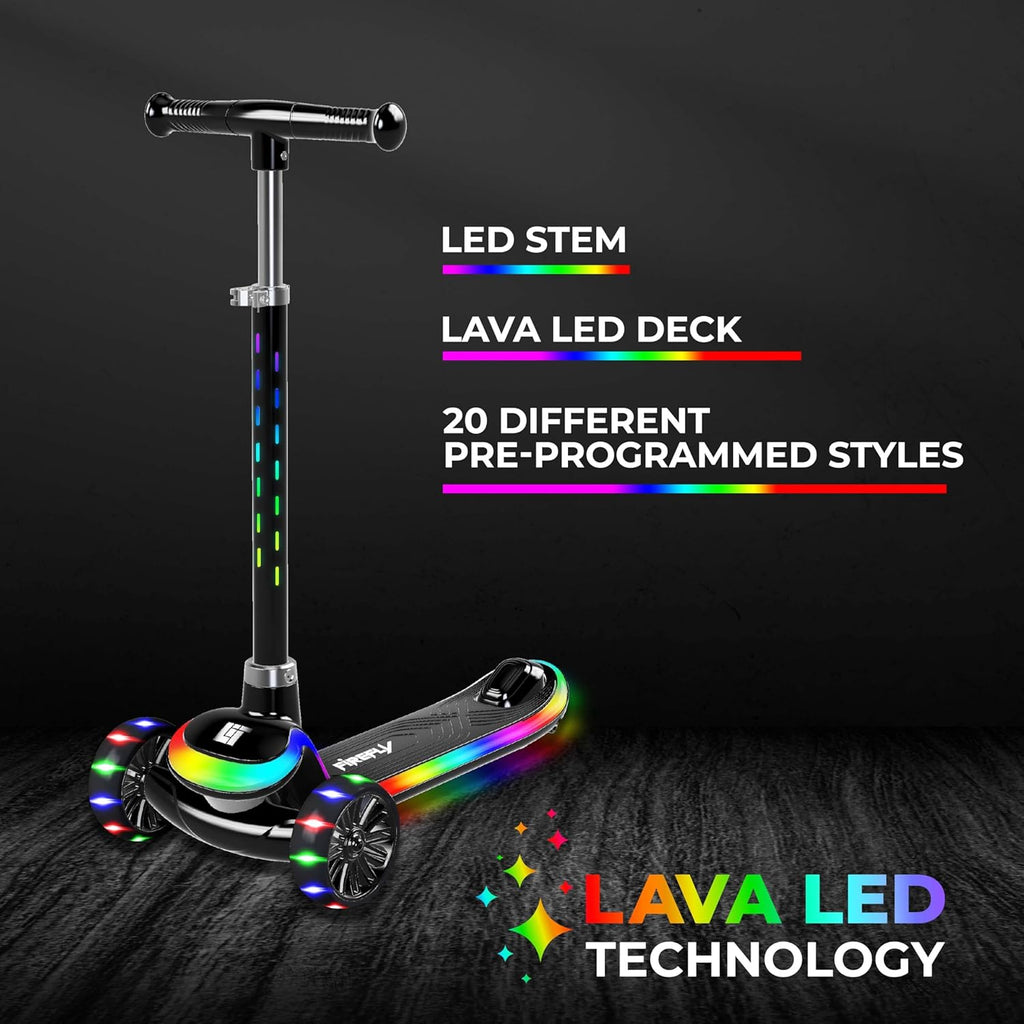 LiT Firefly 3-Wheel Kick Scooter for Kids | Light-Up Wheels & Foldable Frame | Adjustable Handlebar | Lean-to-Steer System for Safe Turning | Stable Ride for Ages 3+ | Bright Color Design | LT‑7007