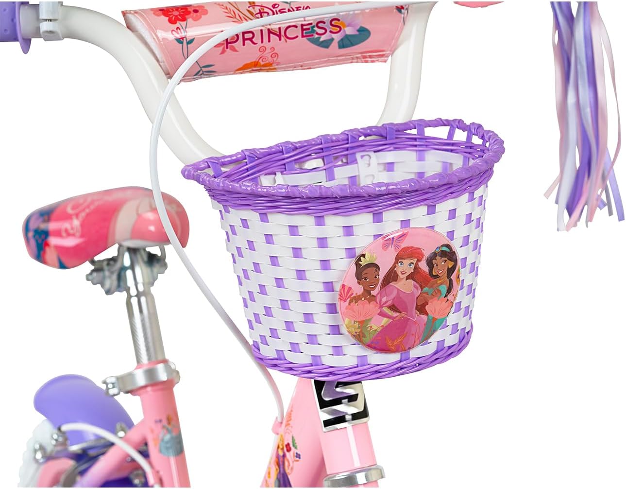 Spartan 12" Disney Princess Magical Bicycle for Girls – Removable Training Wheels, Front Basket, Adjustable Seat, Rear Mudguard, Steel Frame, Official Disney Graphics – Ages 3–5 – Pink (SP-3235)