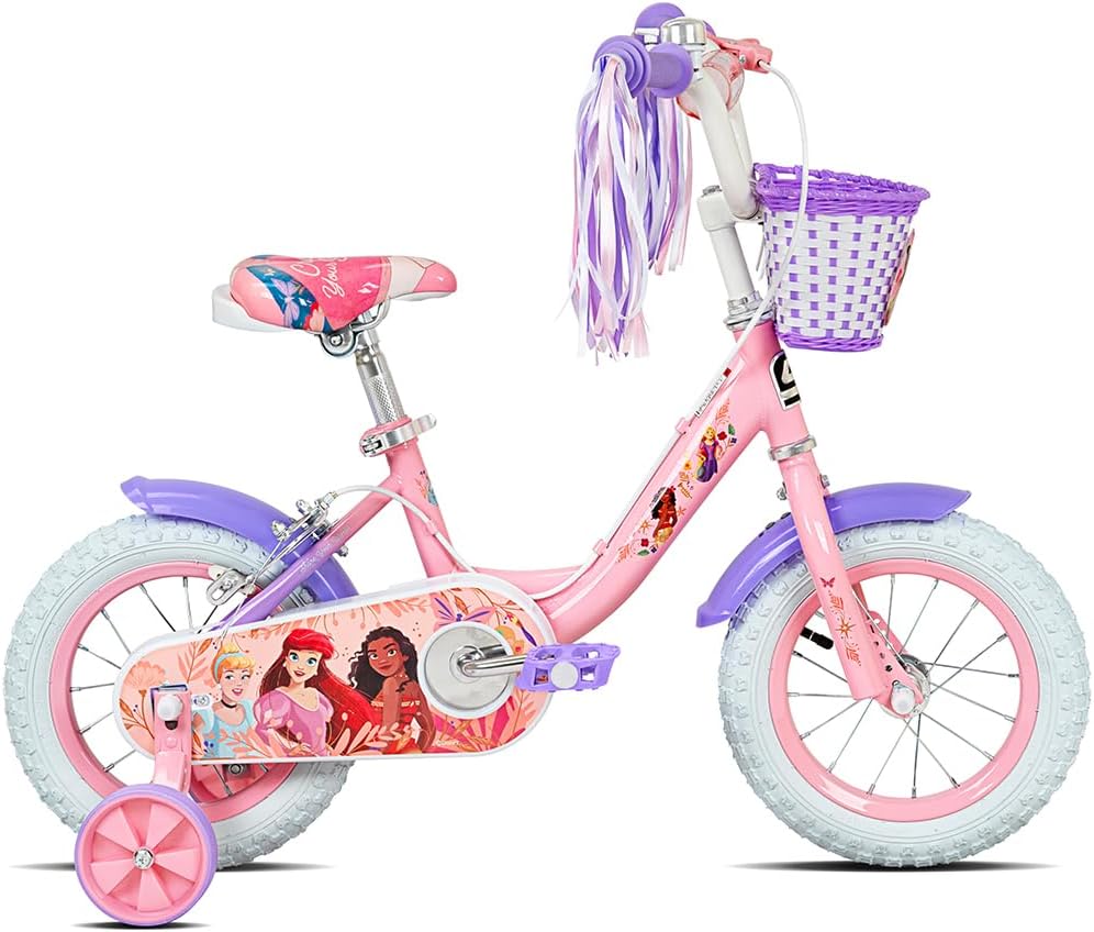 Spartan 12" Disney Princess Magical Bicycle for Girls – Removable Training Wheels, Front Basket, Adjustable Seat, Rear Mudguard, Steel Frame, Official Disney Graphics – Ages 3–5 – Pink (SP-3235)