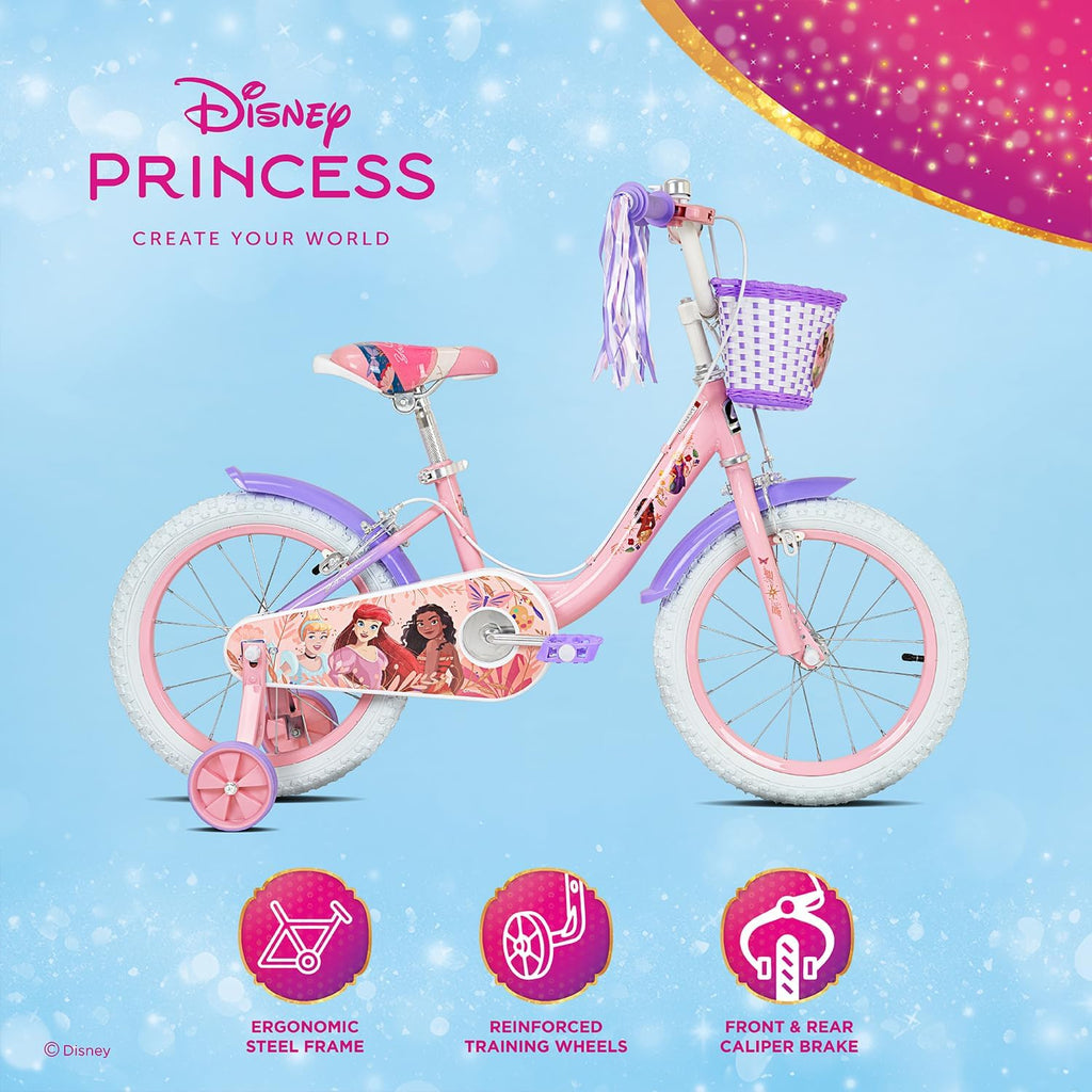 Spartan 12" Disney Princess Magical Bicycle for Girls – Removable Training Wheels, Front Basket, Adjustable Seat, Rear Mudguard, Steel Frame, Official Disney Graphics – Ages 3–5 – Pink (SP-3235)