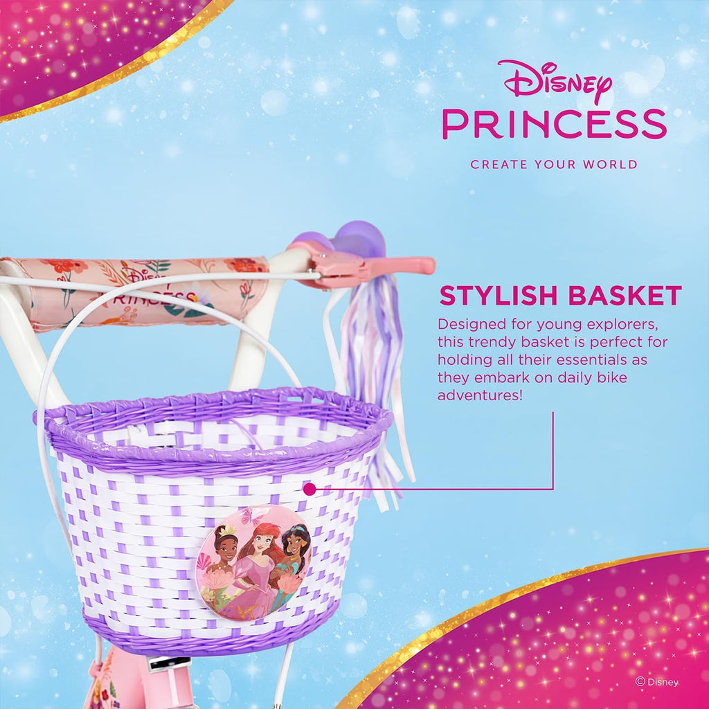 Spartan 12" Disney Princess Magical Bicycle for Girls – Removable Training Wheels, Front Basket, Adjustable Seat, Rear Mudguard, Steel Frame, Official Disney Graphics – Ages 3–5 – Pink (SP-3235)