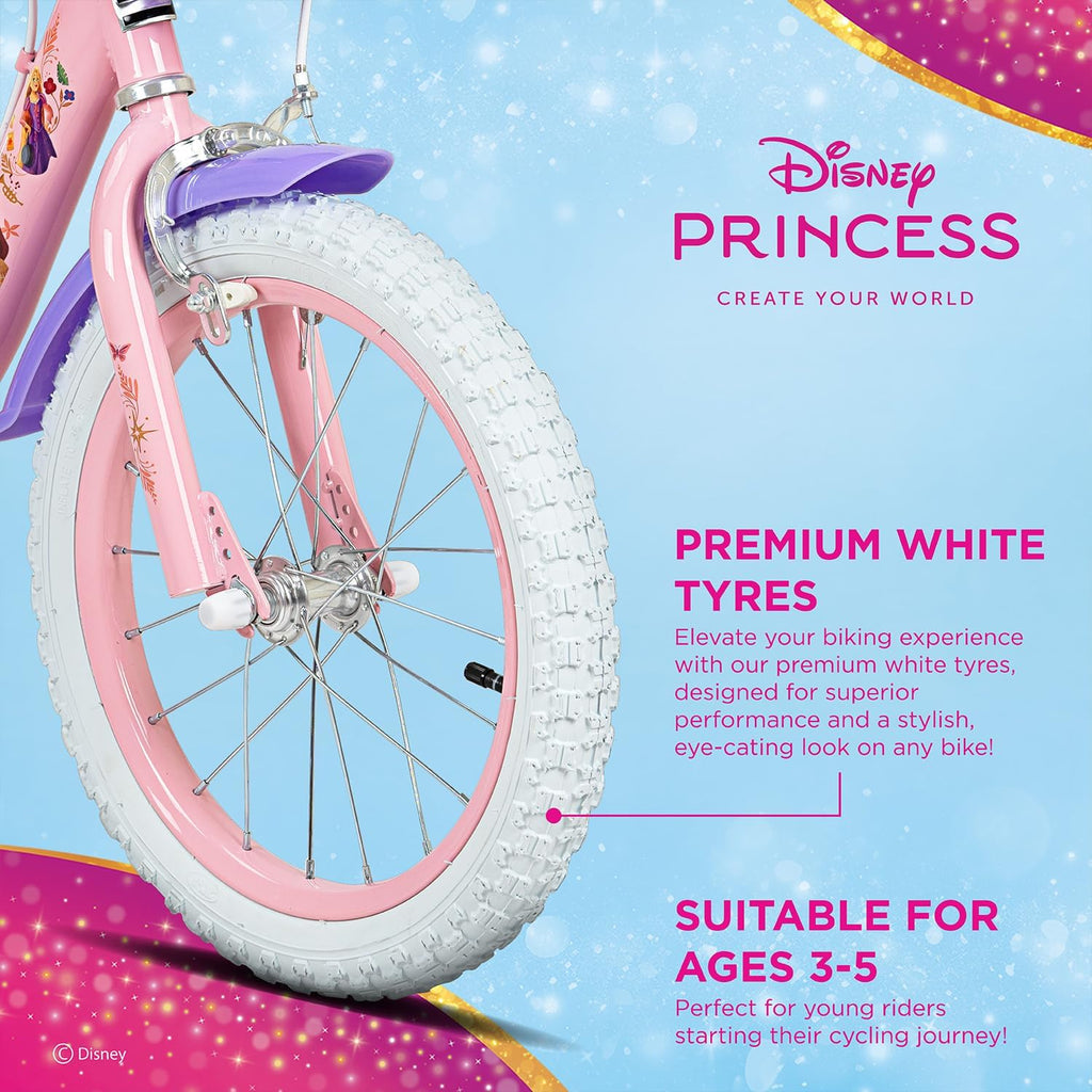 Spartan 12" Disney Princess Magical Bicycle for Girls – Removable Training Wheels, Front Basket, Adjustable Seat, Rear Mudguard, Steel Frame, Official Disney Graphics – Ages 3–5 – Pink (SP-3235)