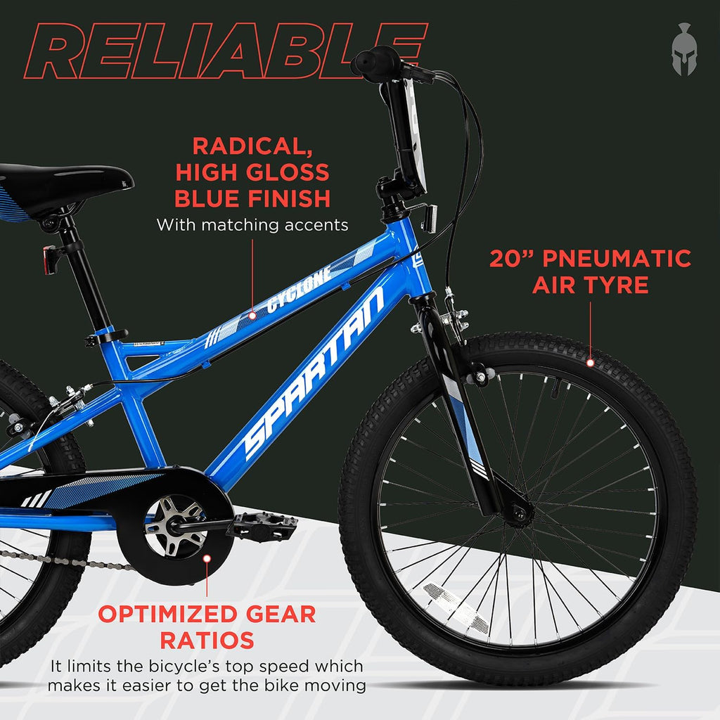 Spartan 20" Cyclone Kids Bicycle with Training Wheels – Steel Frame, Adjustable Seat & Handlebar – First Big Bike for Boys Ages 6 to 9 – Frame with Racing Graphics