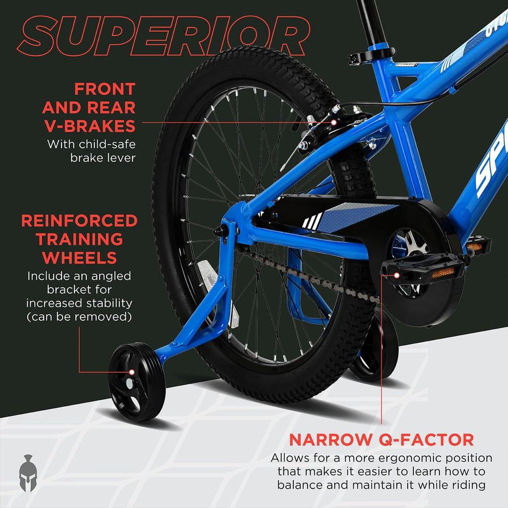 Spartan 20" Cyclone Kids Bicycle with Training Wheels – Steel Frame, Adjustable Seat & Handlebar – First Big Bike for Boys Ages 6 to 9 – Frame with Racing Graphics