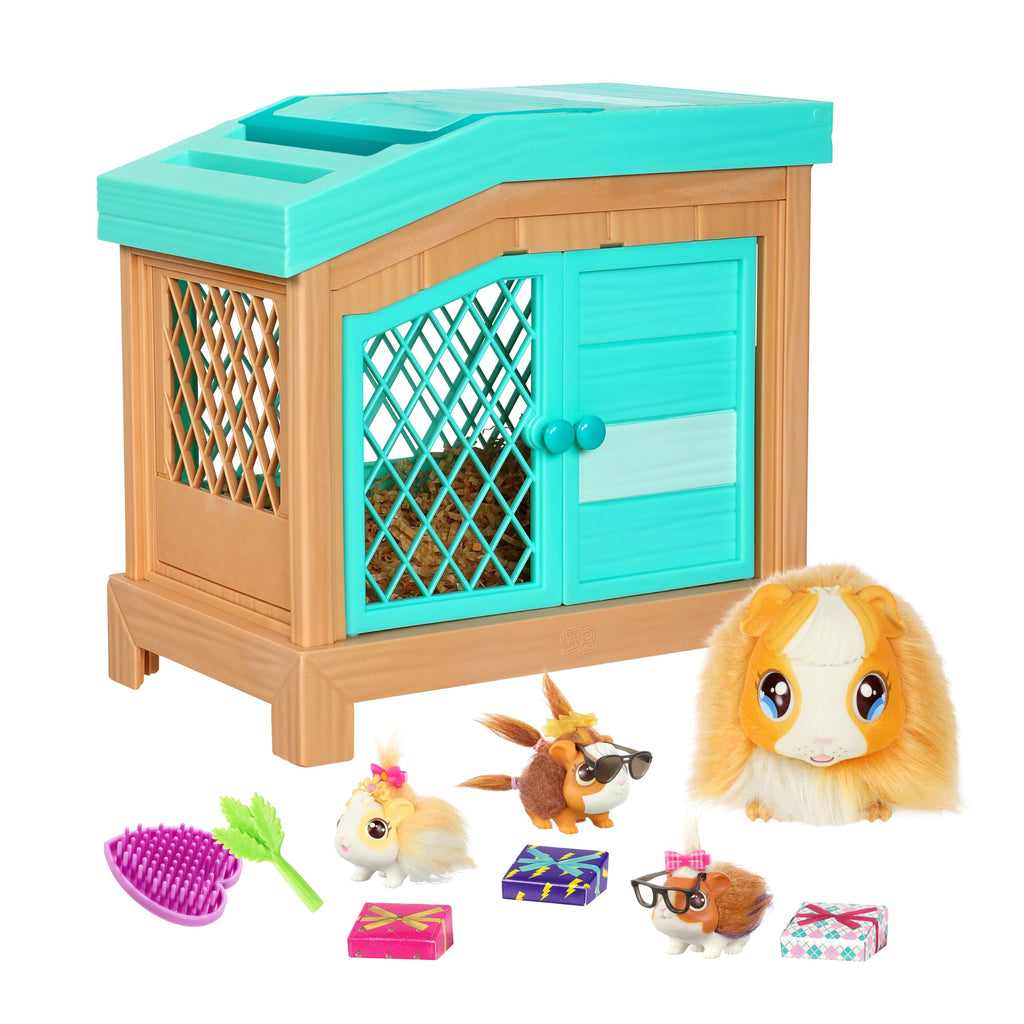 Little Live Pets Mama Surprise Guinea Pig Plush Toy, Interactive Stuffed Guinea Pig Hutch and 3 Babies, Animal Plush with 20+ Sounds, Toys for Ages 4+