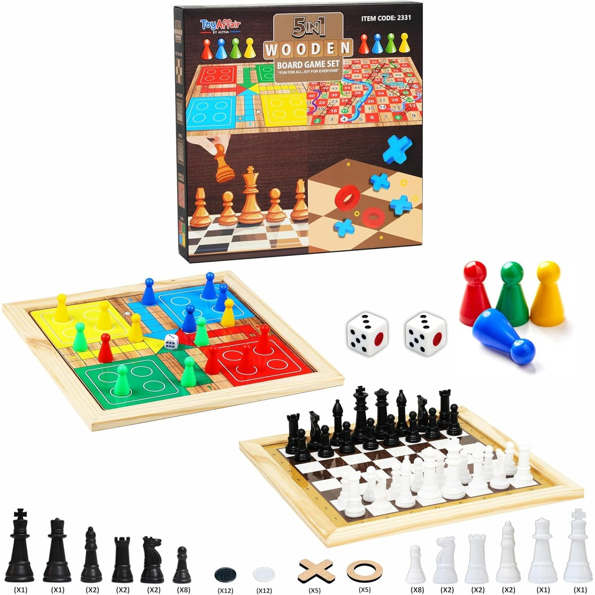 Ankit Toys & Games 2 in 1 Wooden Ludo, Snakes and Ladders Board Game Set for Kids and Adults, Classic Family Board