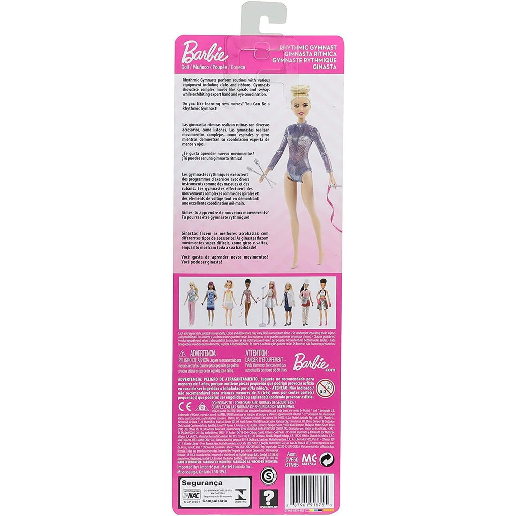 Barbie Rhythmic Gymnast Blonde Doll (12-in/30.40-cm) with Colorful Metallic Leotard, 2 Clubs & Ribbon Accessory, Great Gift f