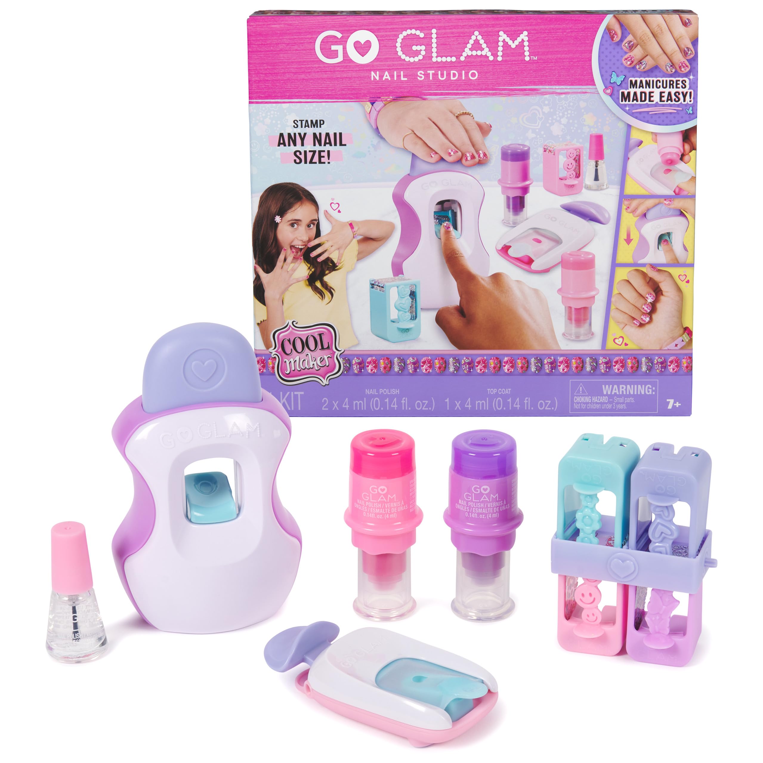 Cool Maker, GO GLAM Studio Nail Kit, Style 200 Nails, 4 Designs, 2 Polish Applicators & Mask (Packaging May Vary), Arts and C