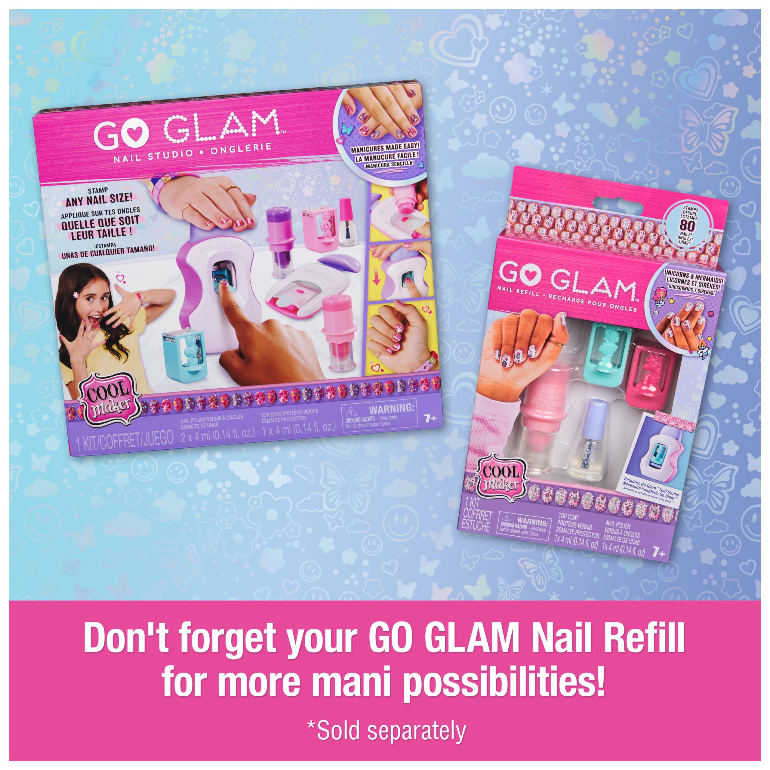Cool Maker, GO GLAM Studio Nail Kit, Style 200 Nails, 4 Designs, 2 Polish Applicators & Mask (Packaging May Vary), Arts and C
