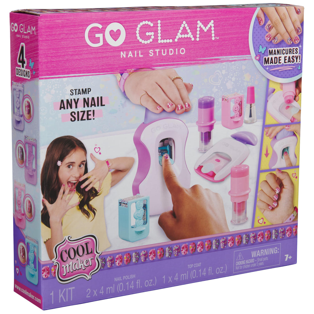 Cool Maker, GO GLAM Studio Nail Kit, Style 200 Nails, 4 Designs, 2 Polish Applicators & Mask (Packaging May Vary), Arts and C