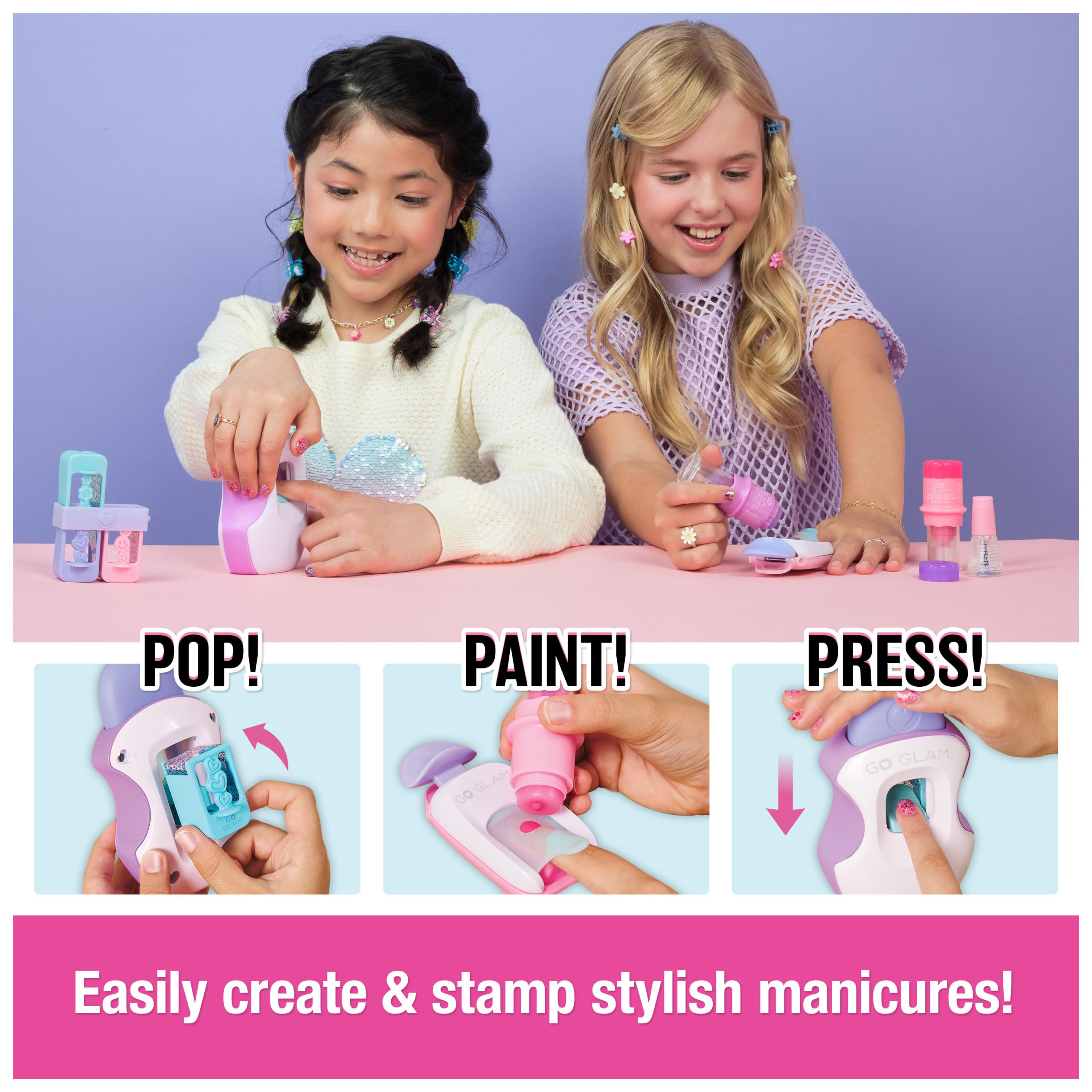 Cool Maker, GO GLAM Studio Nail Kit, Style 200 Nails, 4 Designs, 2 Polish Applicators & Mask (Packaging May Vary), Arts and C