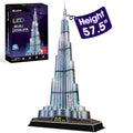 CubicFun 3D Puzzles LED Dubai Burj Khalifa 57.5" H Architecture Building Model Kits for Adults, Souvenir Decoration and Birthday Gifts for Men and Women, the Tallest Tower 136 Pcs Dubai | LED Burj Khalifa