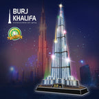 CubicFun 3D Puzzles LED Dubai Burj Khalifa 57.5" H Architecture Building Model Kits for Adults, Souvenir Decoration and Birthday Gifts for Men and Women, the Tallest Tower 136 Pcs Dubai | LED Burj Khalifa