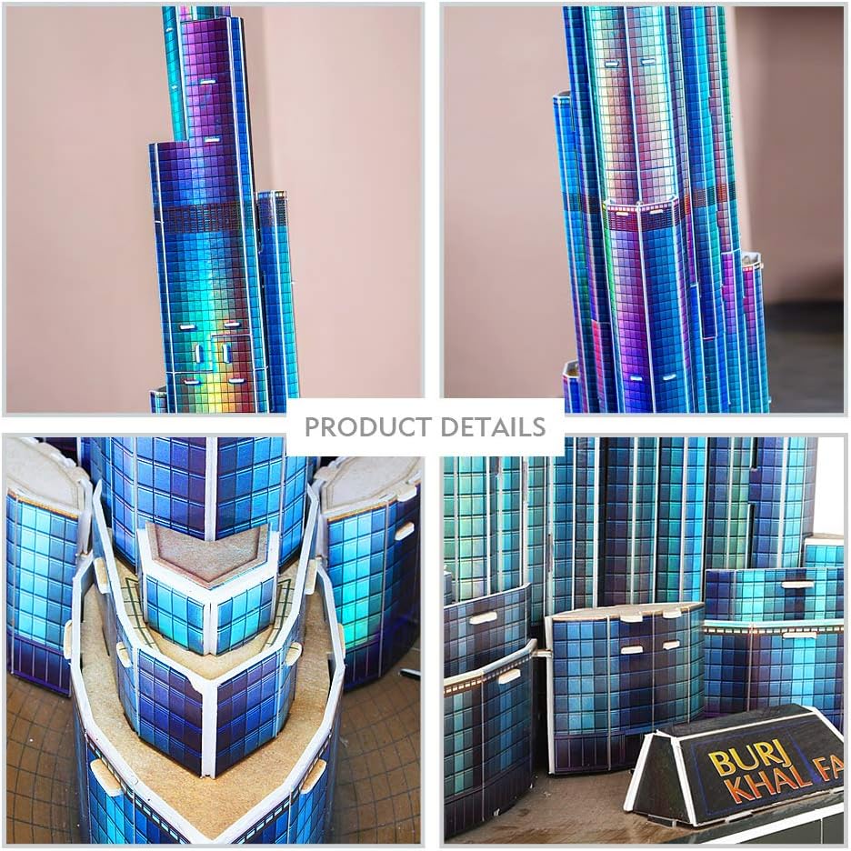 CubicFun 3D Puzzles LED Dubai Burj Khalifa 57.5" H Architecture Building Model Kits for Adults, Souvenir Decoration and Birthday Gifts for Men and Women, the Tallest Tower 136 Pcs Dubai | LED Burj Khalifa