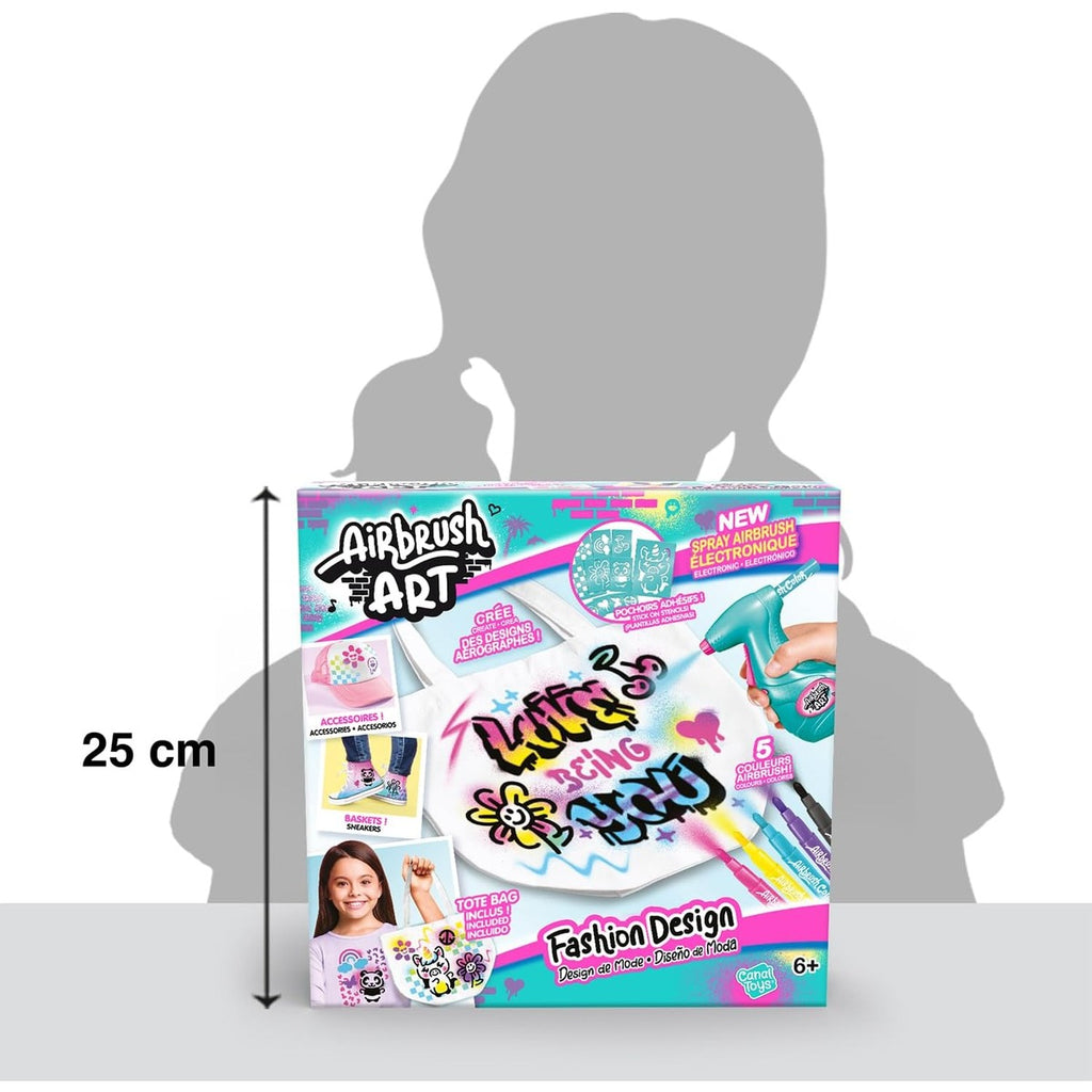 Canal Toys - Airbrush Art - Fashion Design Kit with electronic spray, stencils and felt-tip pens - AIR 016, White Tote Bag