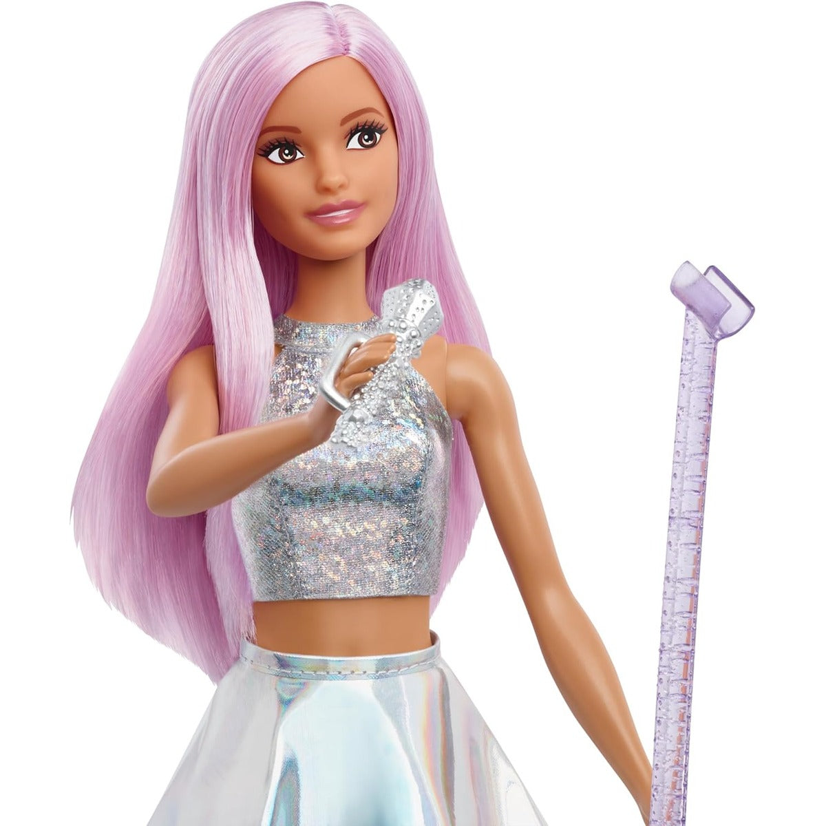 Barbie Pop Star Doll Dressed in Iridescent Skirt with Microphone and Pink Hair, Gift for 3 to 7 Year Olds