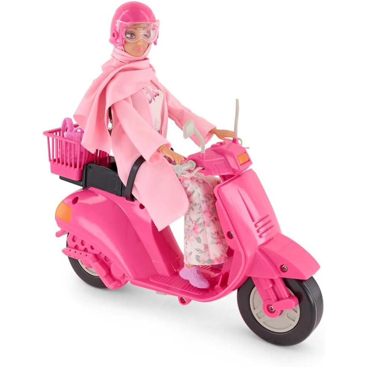 Fulla Doll with Pink Motorbike Includes Floral Pants, Jacket, Helmet and Headscarf & Fashionable Outfit with Ride-On
