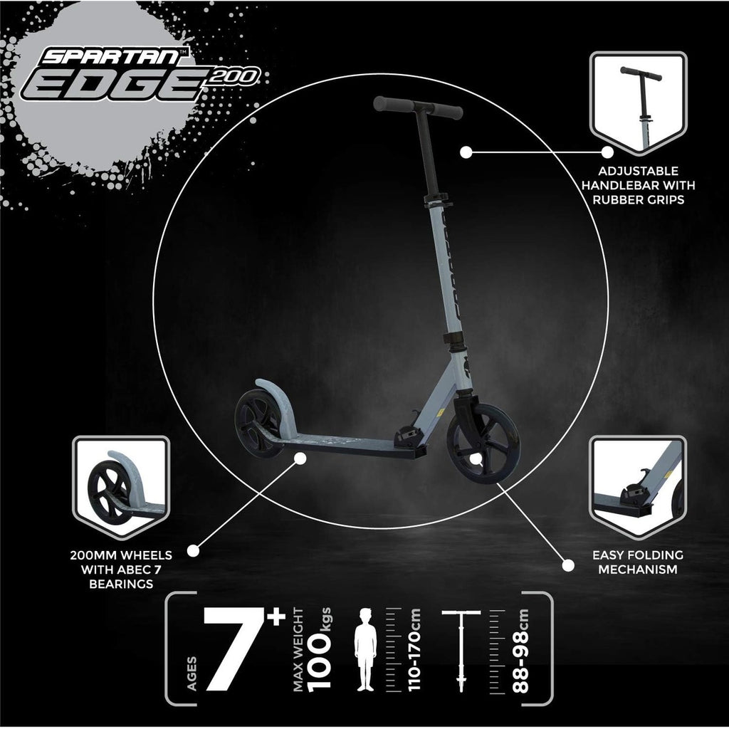 Spartan Edge 200 mm Folding Kick Scooter for Kids & Teens SP-7006 - Big PU Wheels, ABEC-7 Performance Bearings