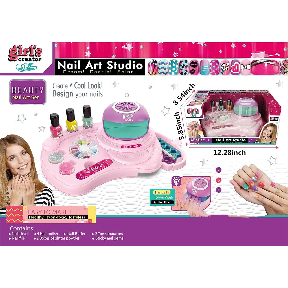 Nail Polish Set for Kids, Nail Art Studio,Pedicure and Manicure Kit Ages 3+