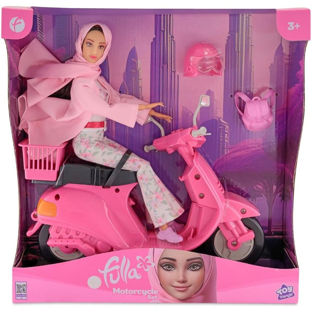 Fulla Doll with Pink Motorbike Includes Floral Pants, Jacket, Helmet and Headscarf & Fashionable Outfit with Ride-On