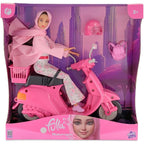 Fulla Doll with Pink Motorbike Includes Floral Pants, Jacket, Helmet and Headscarf & Fashionable Outfit with Ride-On