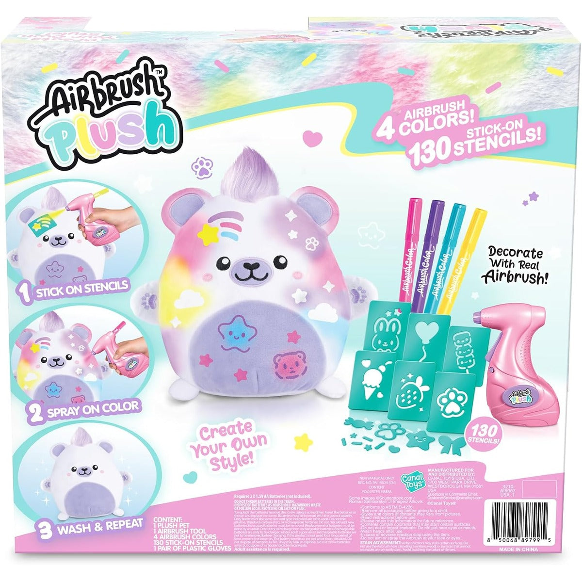 Amazon.com: Canal Toys Airbrush Plush Kawaii Squish Bear: Includes Plush Bear, Airbrush Set and Stick on Stencils; Color and wash and Repeat; Create Your own Style : Toys & Games