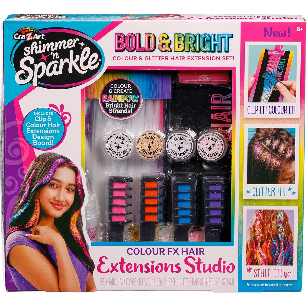 Shimmer N Sparkle Color FX Hair Extension Studio Kit with 4 Clip