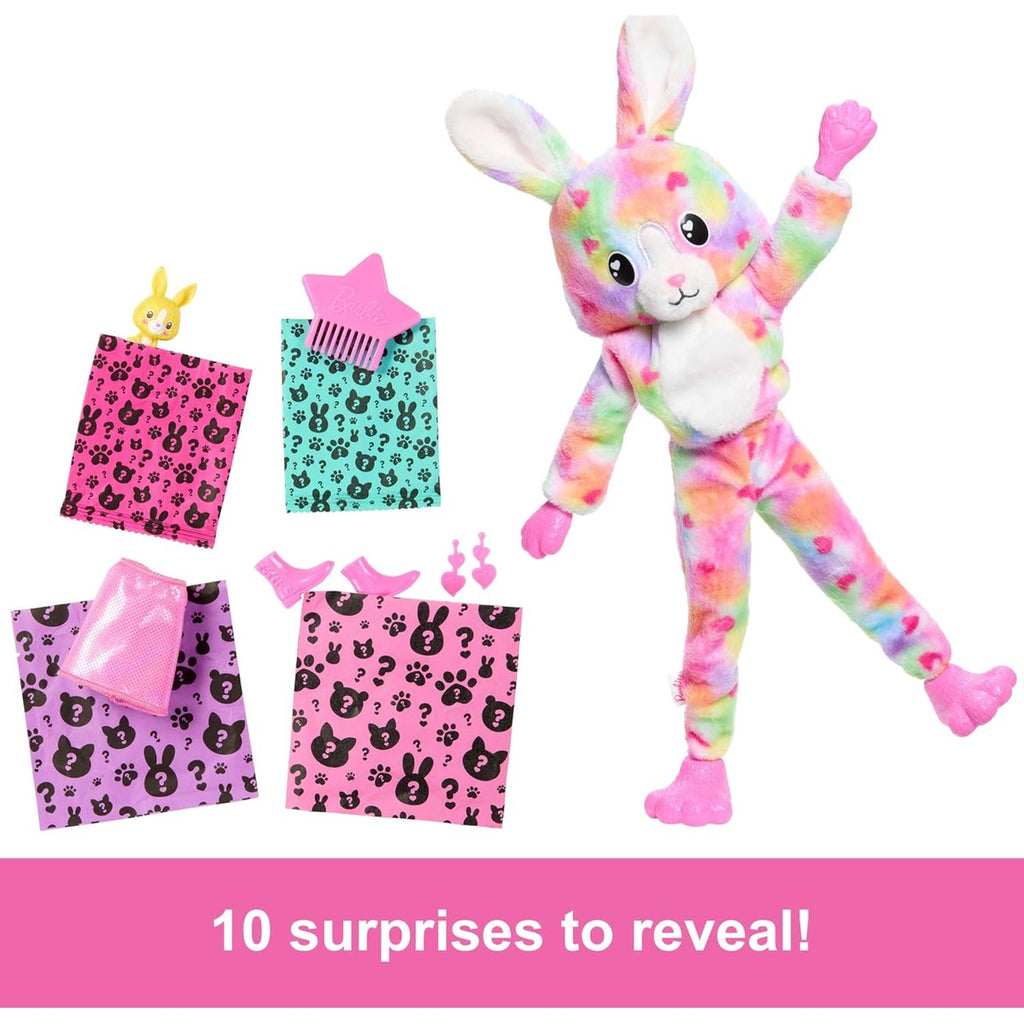 Barbie Cutie Reveal Doll & Accessories, Color Dream Series, Tie-Dyed Bunny Costume & 10 Surprises Including Color Change Tie 