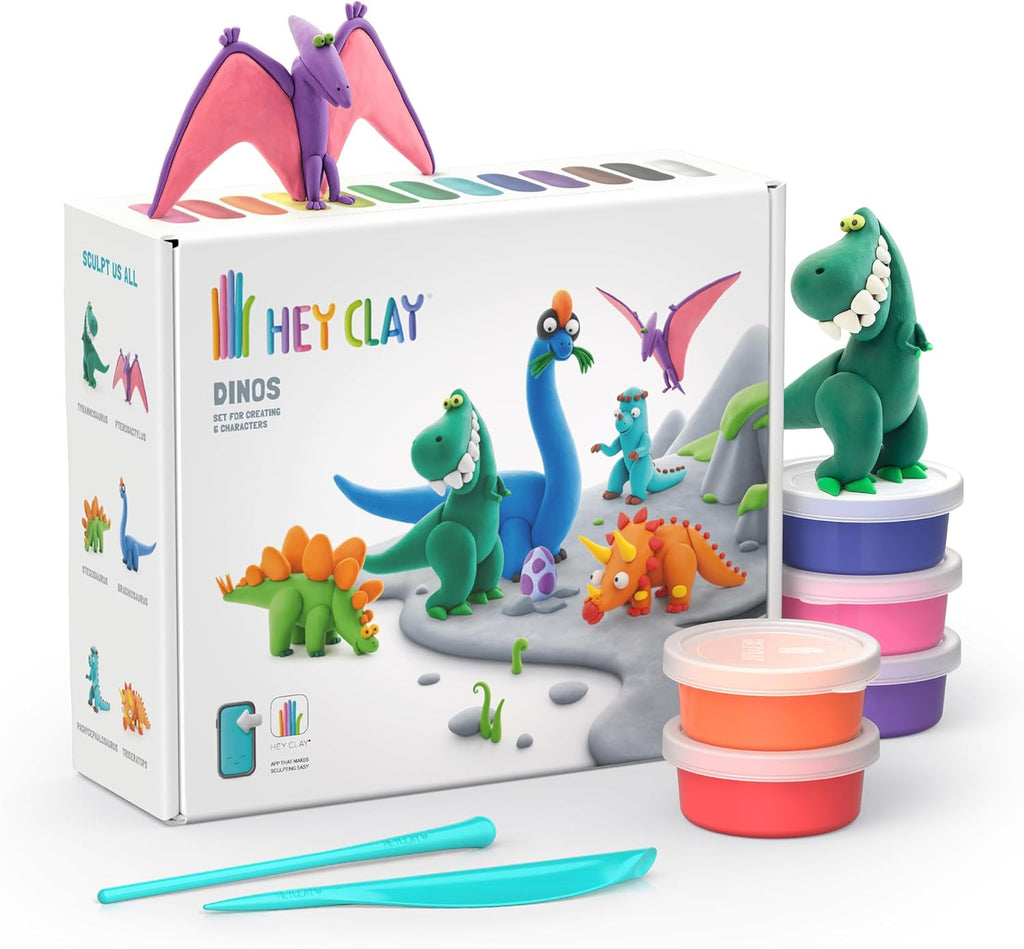 Hey Clay - Beasts Set-Colourful Modeling Kids-Air Dry Clay Kit 15 cans and Sculpting