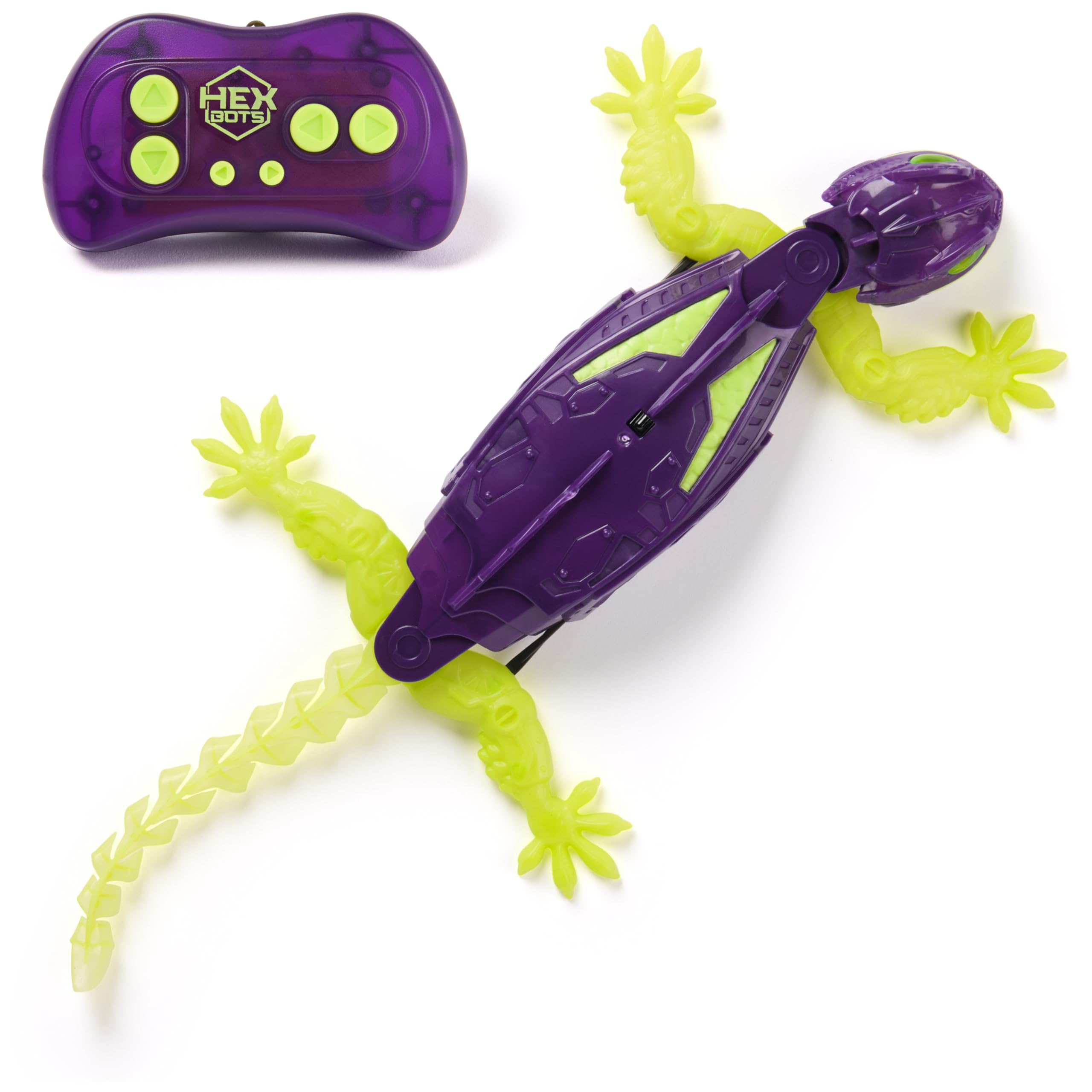 HEX Bots - Glow-in-the-Dark Radio-Controlled Gecko that crawls on the Floor and Walls - Remote Controlled Lizard with Luminous Eyes - Easy Control - USB Cable Included - Toy for Children Aged 4+