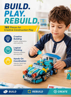 Graffic Giraffe Variety Racing Car Building Blocks Set 182 Pieces for Kids Age 3+, Multi