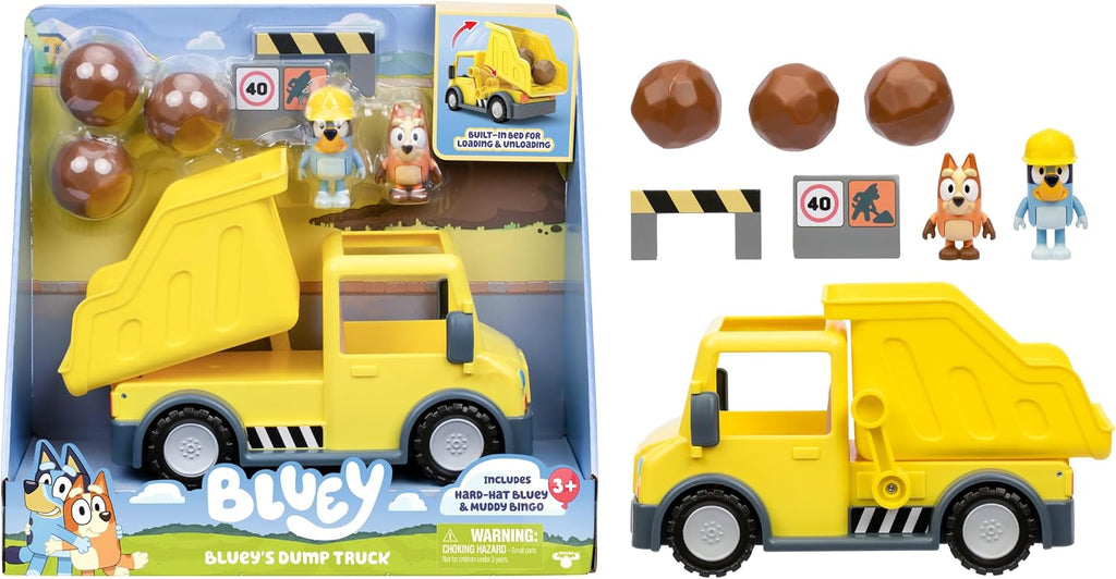BlueY Dump Truck, with Exclusive Figurines with His Protective Helmet and Mud Covered
