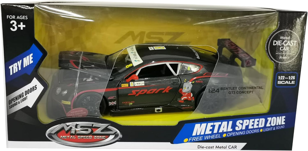 MSZ 1:24 Bentley Continental GT3 Concept Diecast Model Car, Functions: Free Wheel, Opening Doors, Hood with Lights &