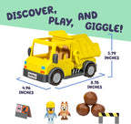 BlueY Dump Truck, with Exclusive Figurines with His Protective Helmet and Mud Covered