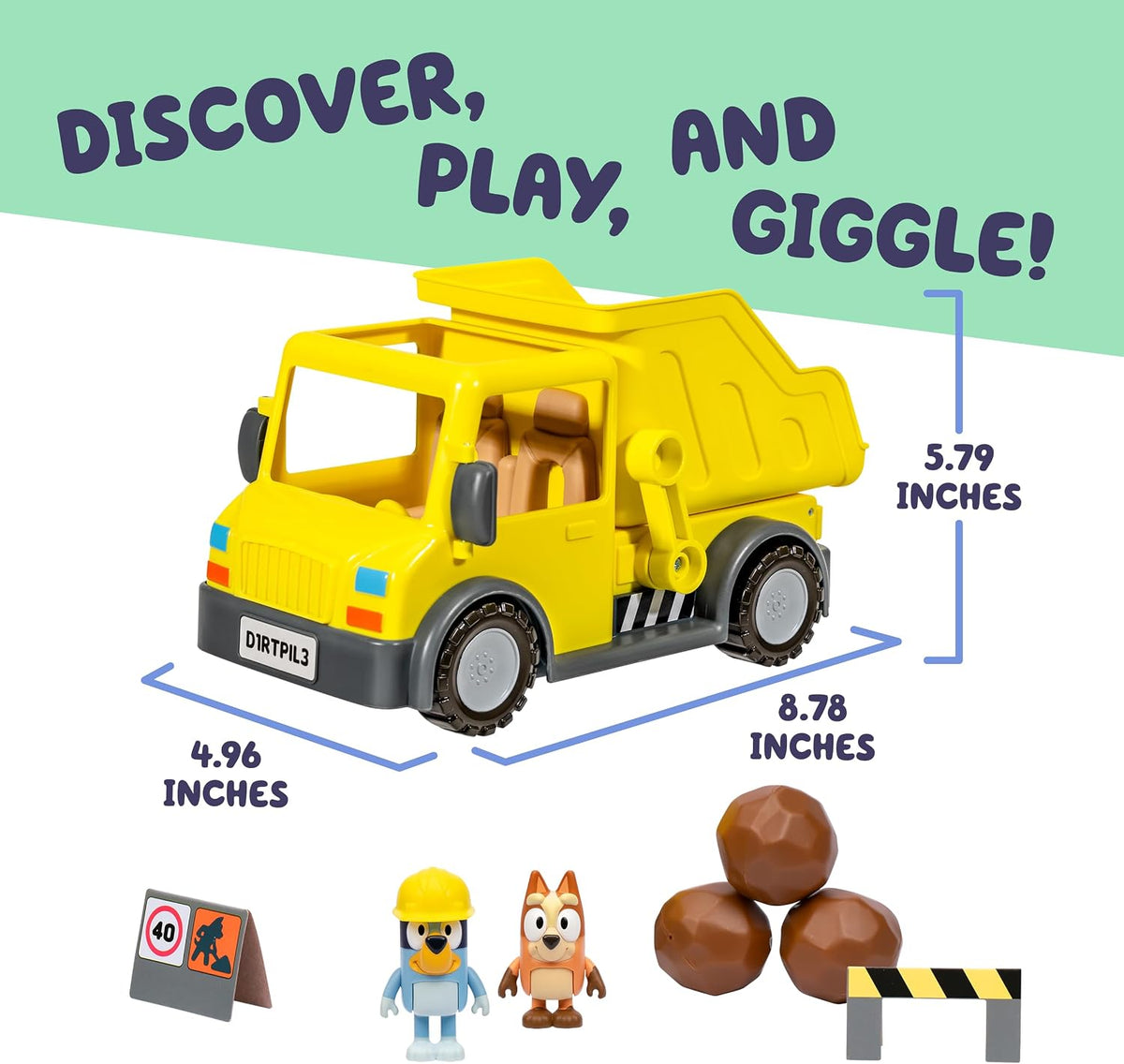 BlueY Dump Truck, with Exclusive Figurines with His Protective Helmet and Mud Covered