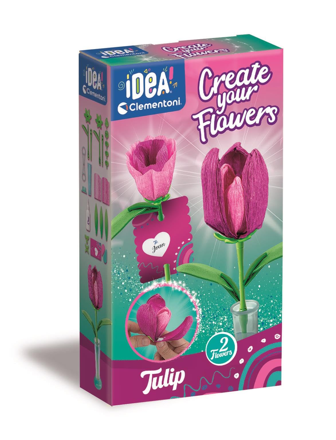 lementoni Idea - Create Your Flowers, Creative Set for Creating Flowers, Children from 8 Years, with 2 Paper Tulips to Assemble and Personalise, Gift Idea Game Made in Italy