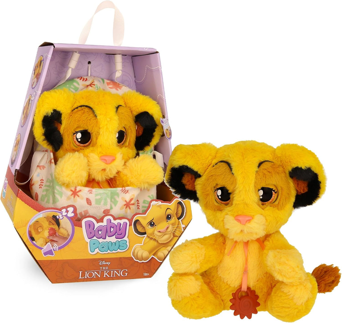 BABY PAWS Simba, Interactive Plush Toy with Sound Function when Opening and Closing the