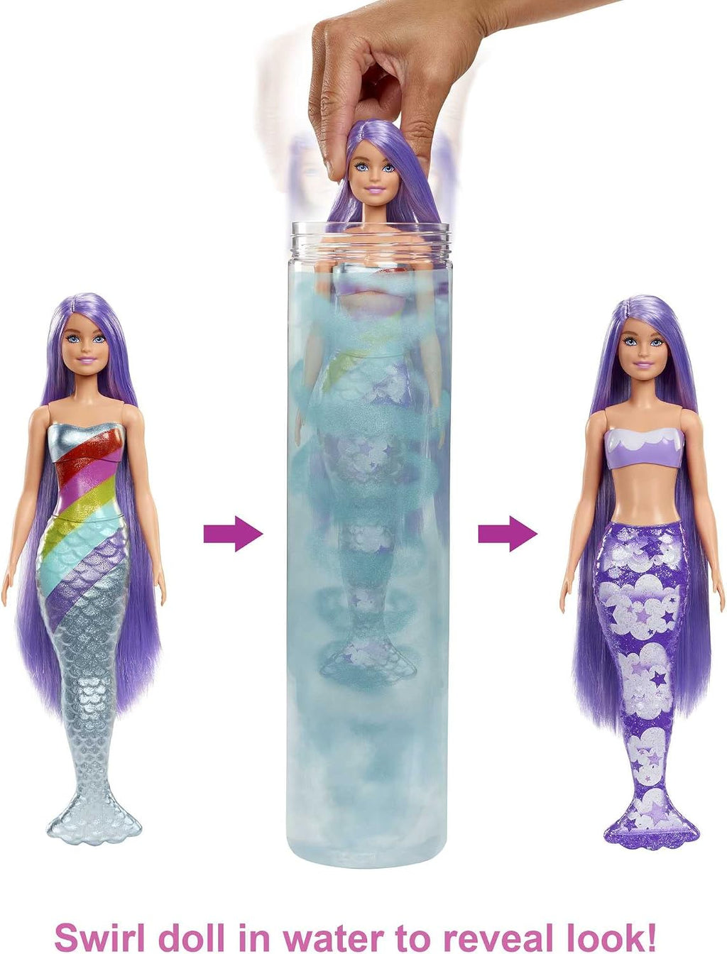 Barbie Doll, Color Reveal Rainbow Mermaid Series with Fin, Cuffs and Crown