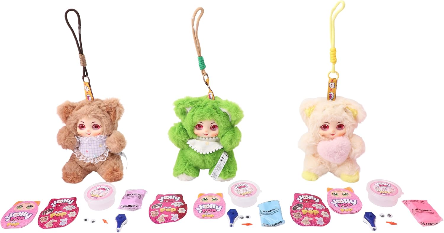 JollyPop Kitten FunPop Collectibles Plush Toy for Kids, Includes Dress Up Accessories, Character Cards, Cute Pastel