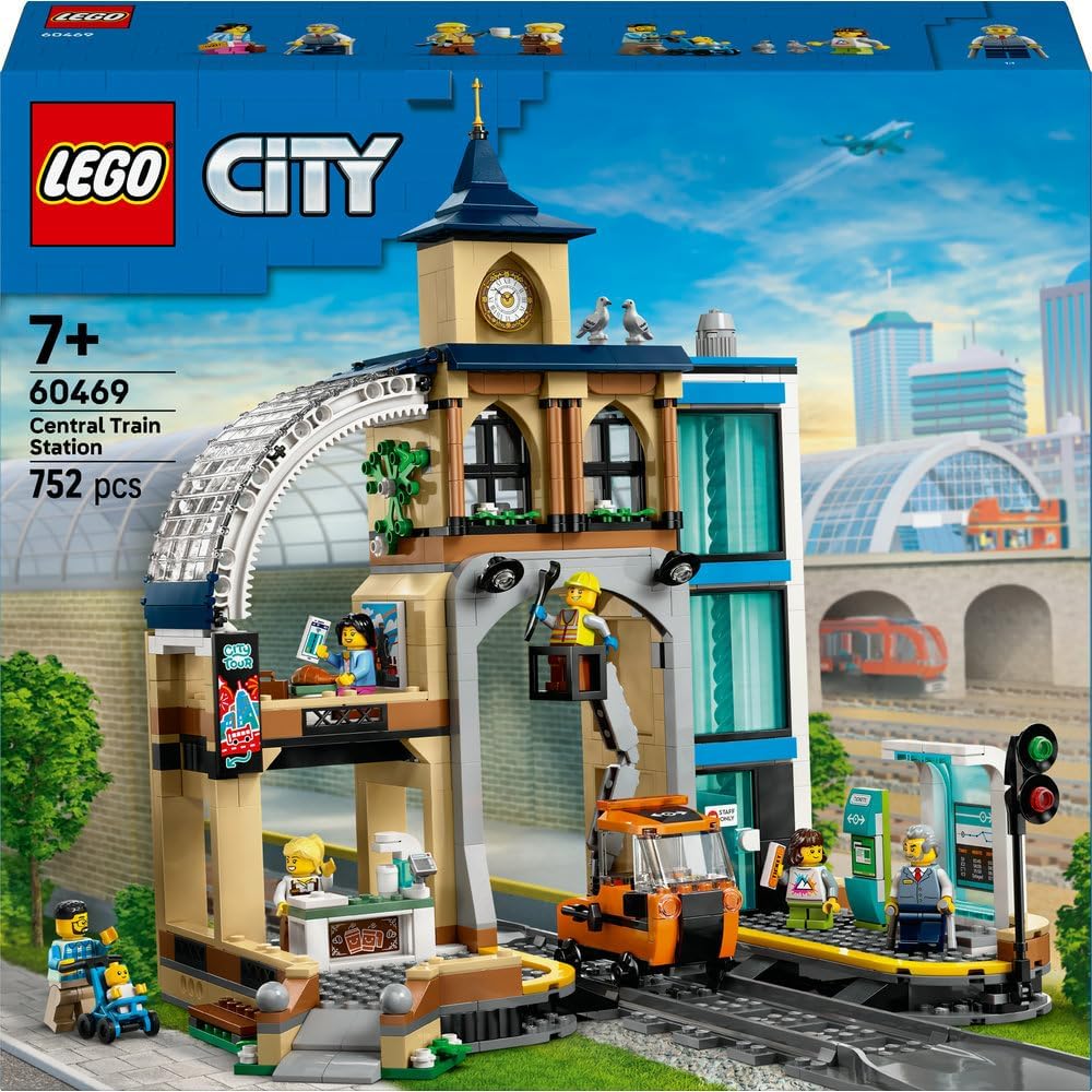 LEGO City Central Train Station Set - incl. a Maintenance Vehicle Toy, Working Lift, 2 Platforms & a Track Piece, plus