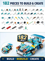 Graffic Giraffe Variety Racing Car Building Blocks Set 182 Pieces for Kids Age 3+, Multi