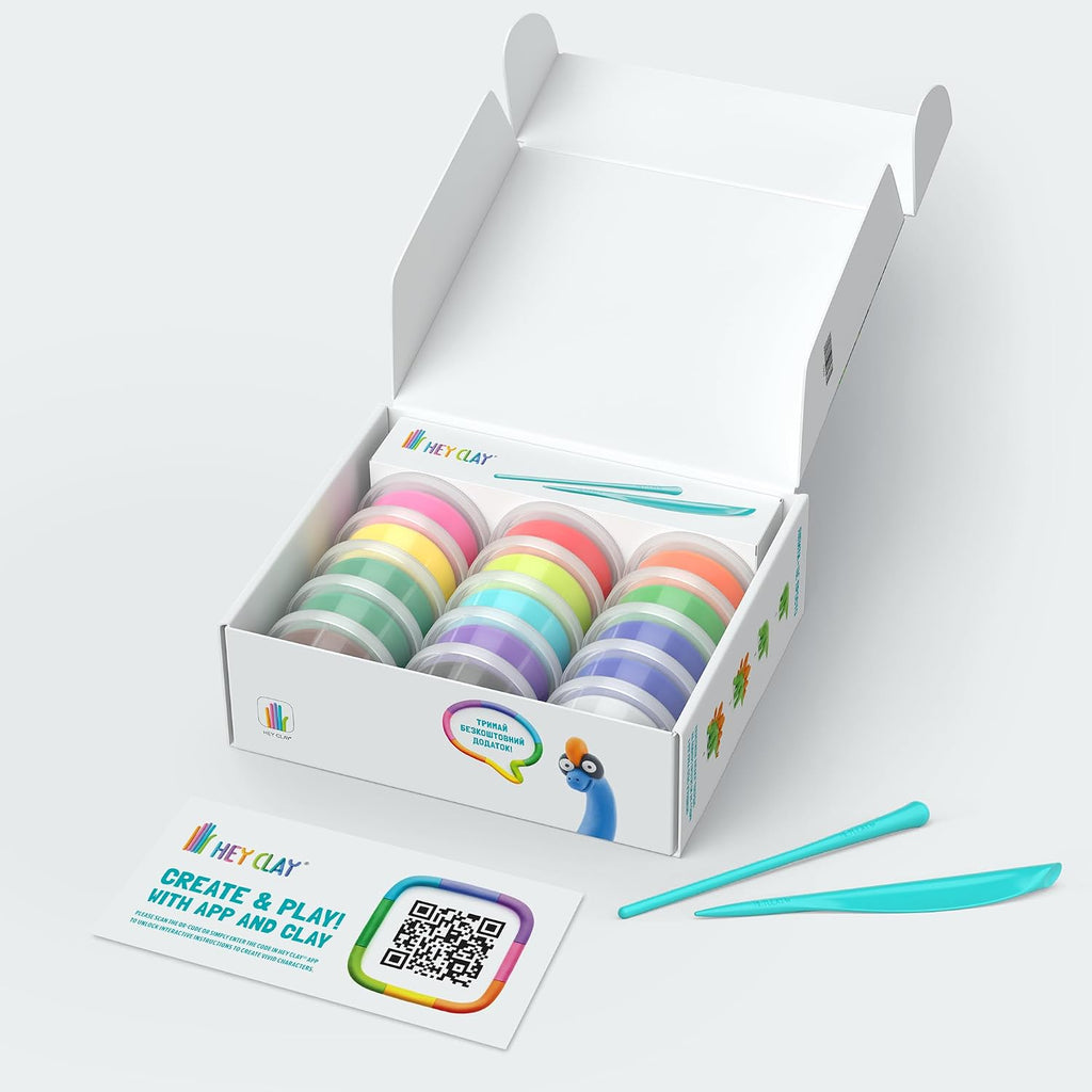 Hey Clay - Dinos Set-Colourful Modeling Kids-Air Dry Clay Kit 15 cans and Sculpting Tools