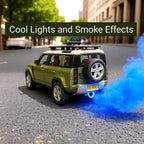 RathaNova Play Land Rover Defender 1:22 Scale Die-Cast Remote Control Car with Smoke Effect, LED Lights, Opening Doors, USB Charging, Multicolor (Green Defend)