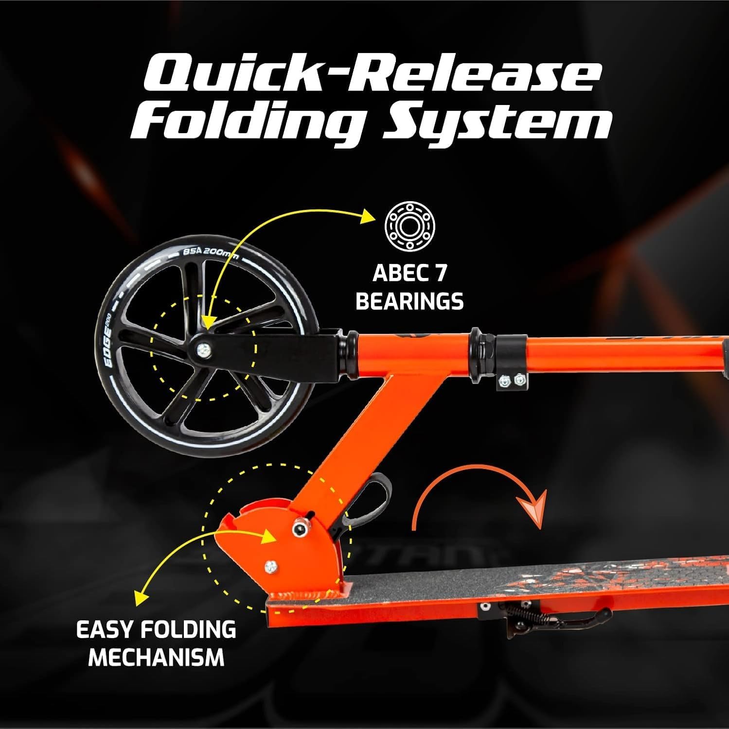 Spartan Edge 200 mm Folding Kick Scooter for Kids & Teens SP-7077 - Big PU Wheels, ABEC-7 Performance Bearings