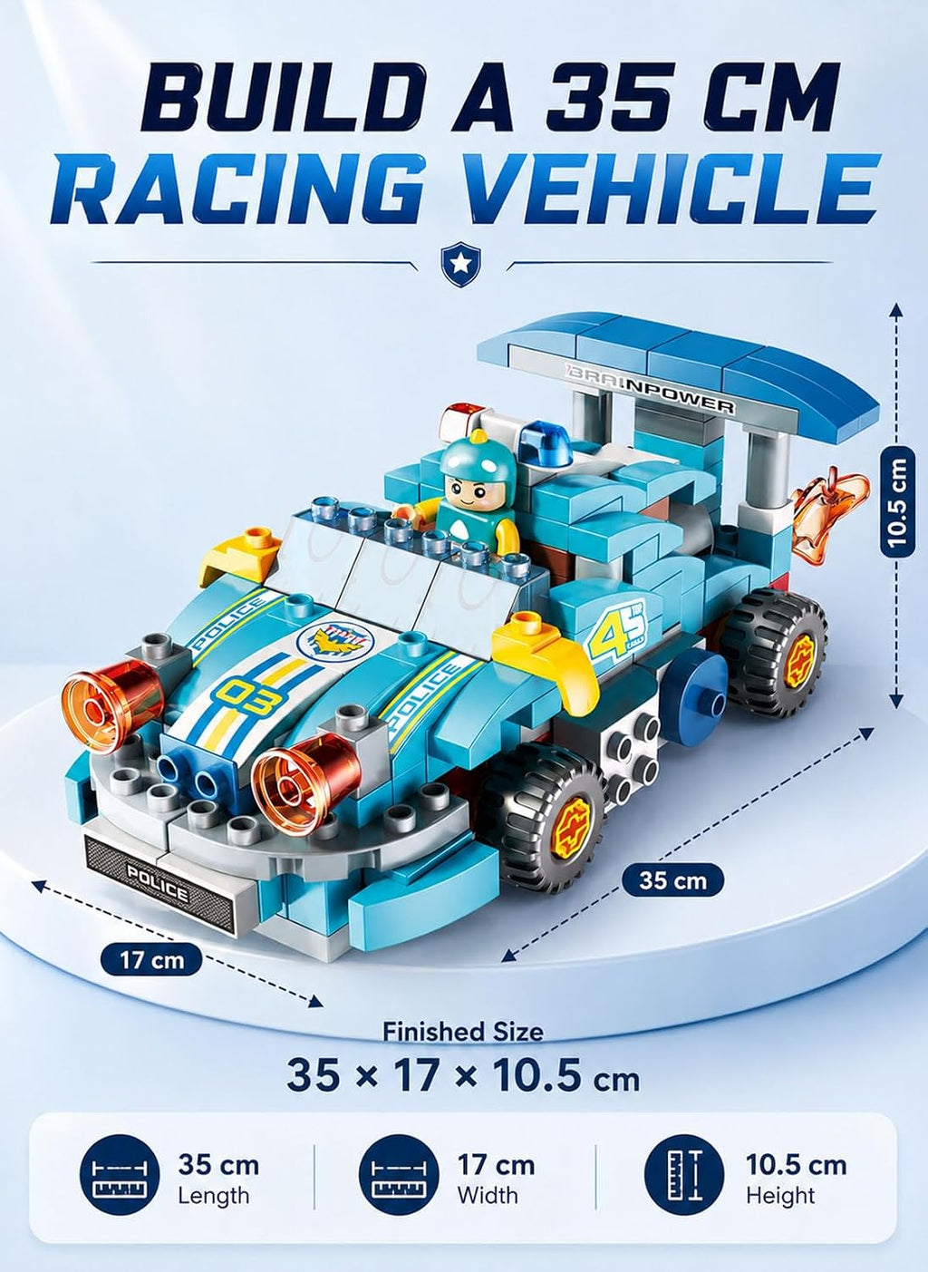 Graffic Giraffe Variety Racing Car Building Blocks Set 182 Pieces for Kids Age 3+, Multi